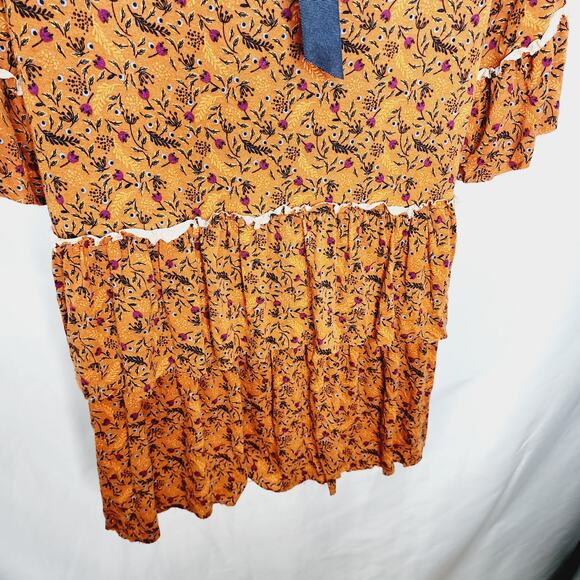 Matilda Jane Orange Floral Boho Print Ruffled Tiered Stretchy Tunic Top Small - Picture 12 of 12